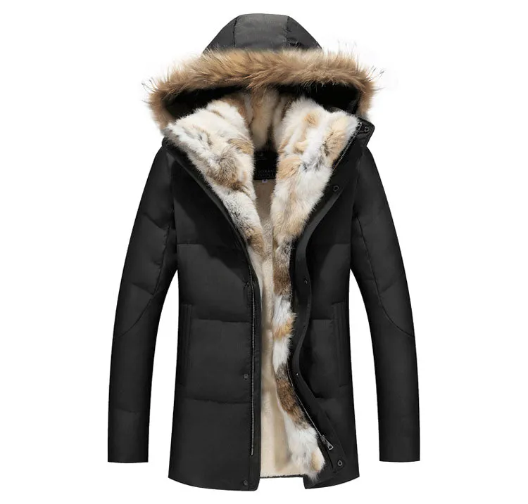 West Louis™ Detachable Fur Collar Real Rabbit Thick Coat