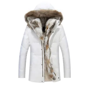 West Louis™ Detachable Fur Collar Real Rabbit Thick Coat