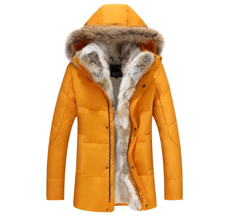 West Louis™ Detachable Fur Collar Real Rabbit Thick Coat
