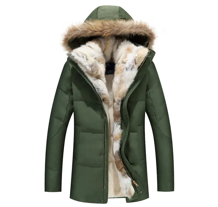 West Louis™ Detachable Fur Collar Real Rabbit Thick Coat