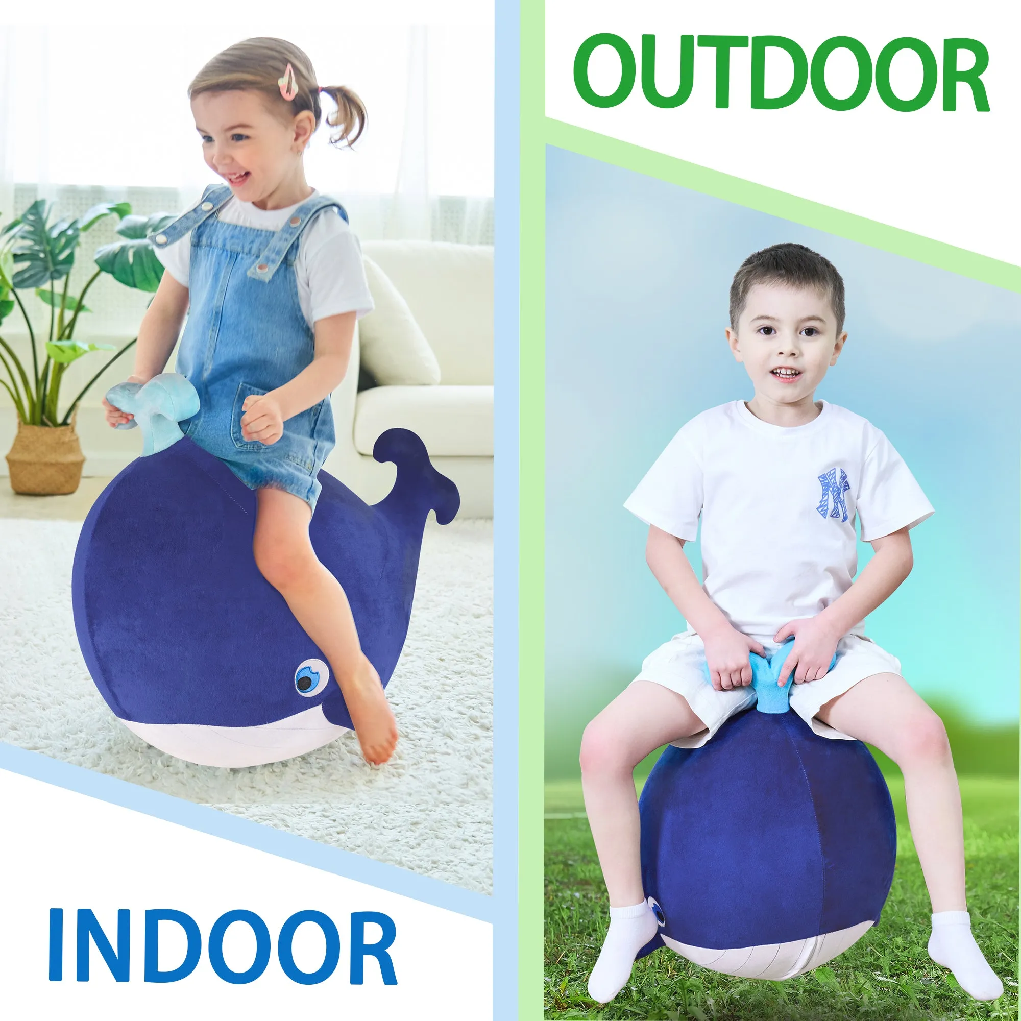 Whale Hopper Ball Inflatable Plush Bouncing Animal Toys