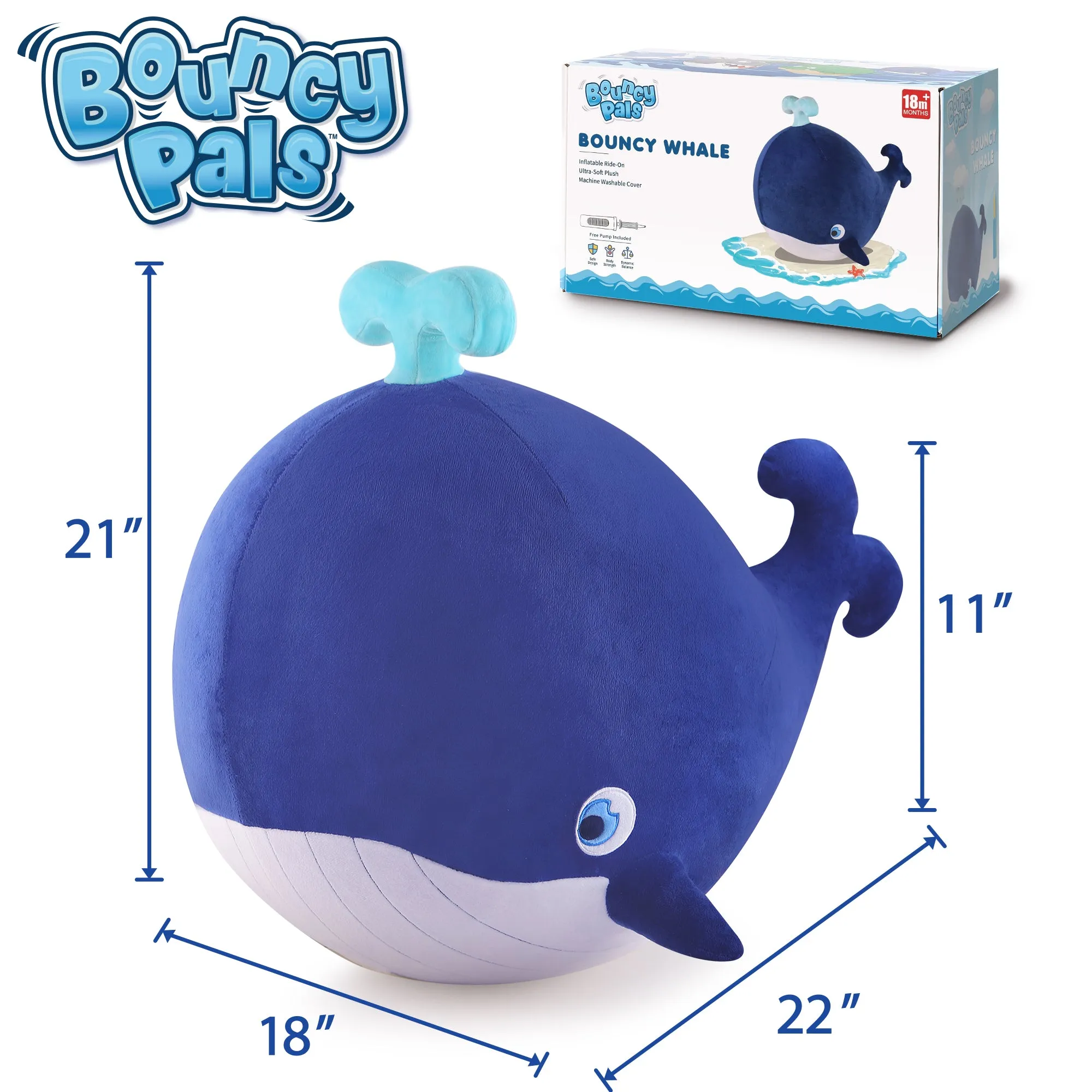 Whale Hopper Ball Inflatable Plush Bouncing Animal Toys