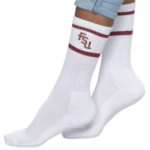 ZooZatz Women's Stacked FSU Stripe Crew Sock - White ZooZatz Clothing Women